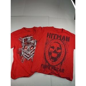 Hitman Fight Gear Shirt Mens L UFC/MMA LARGE GRAPHIC LOT RED DOUBLE SIDED Y2k
